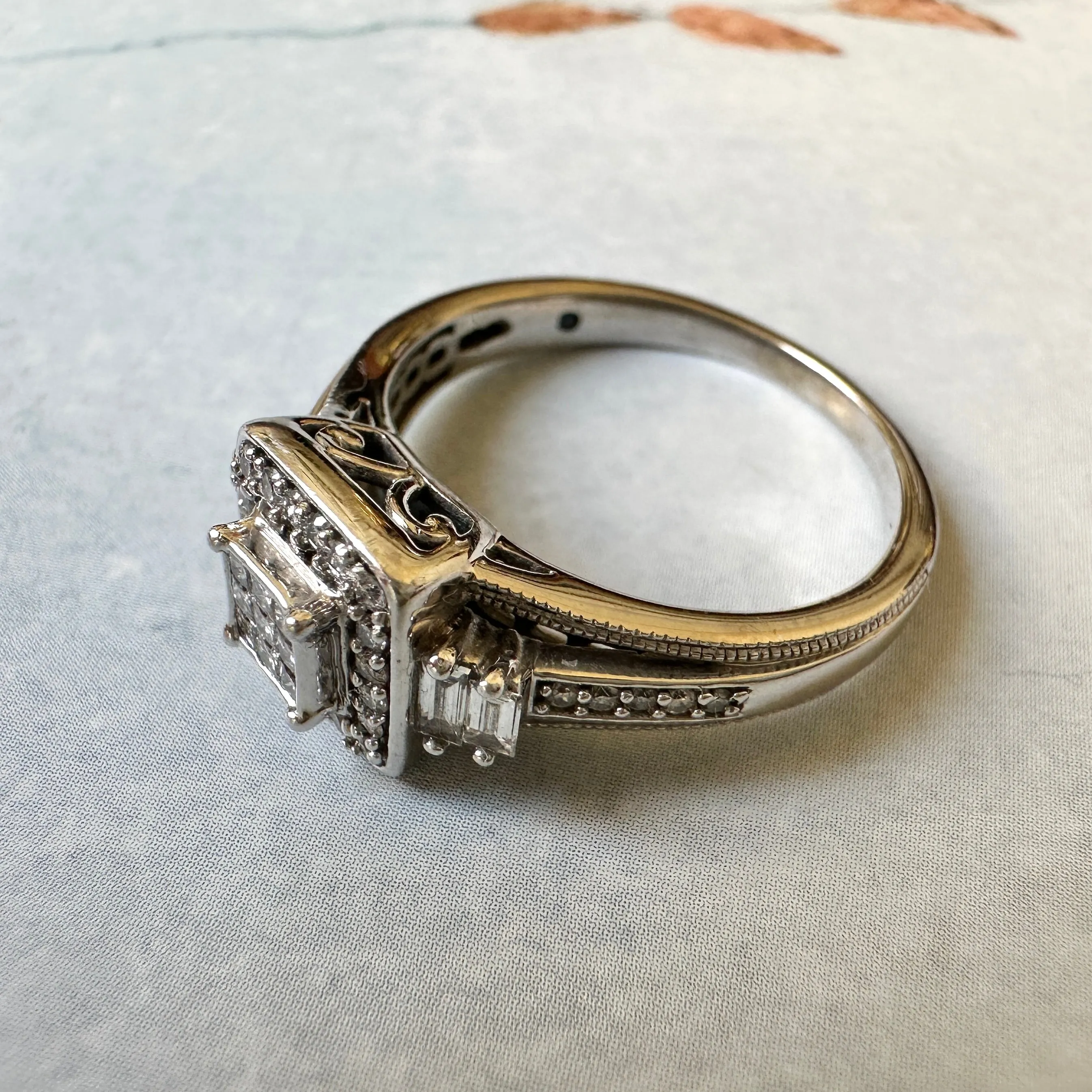 10k White Gold and Diamond Ring with Hidden Sapphire