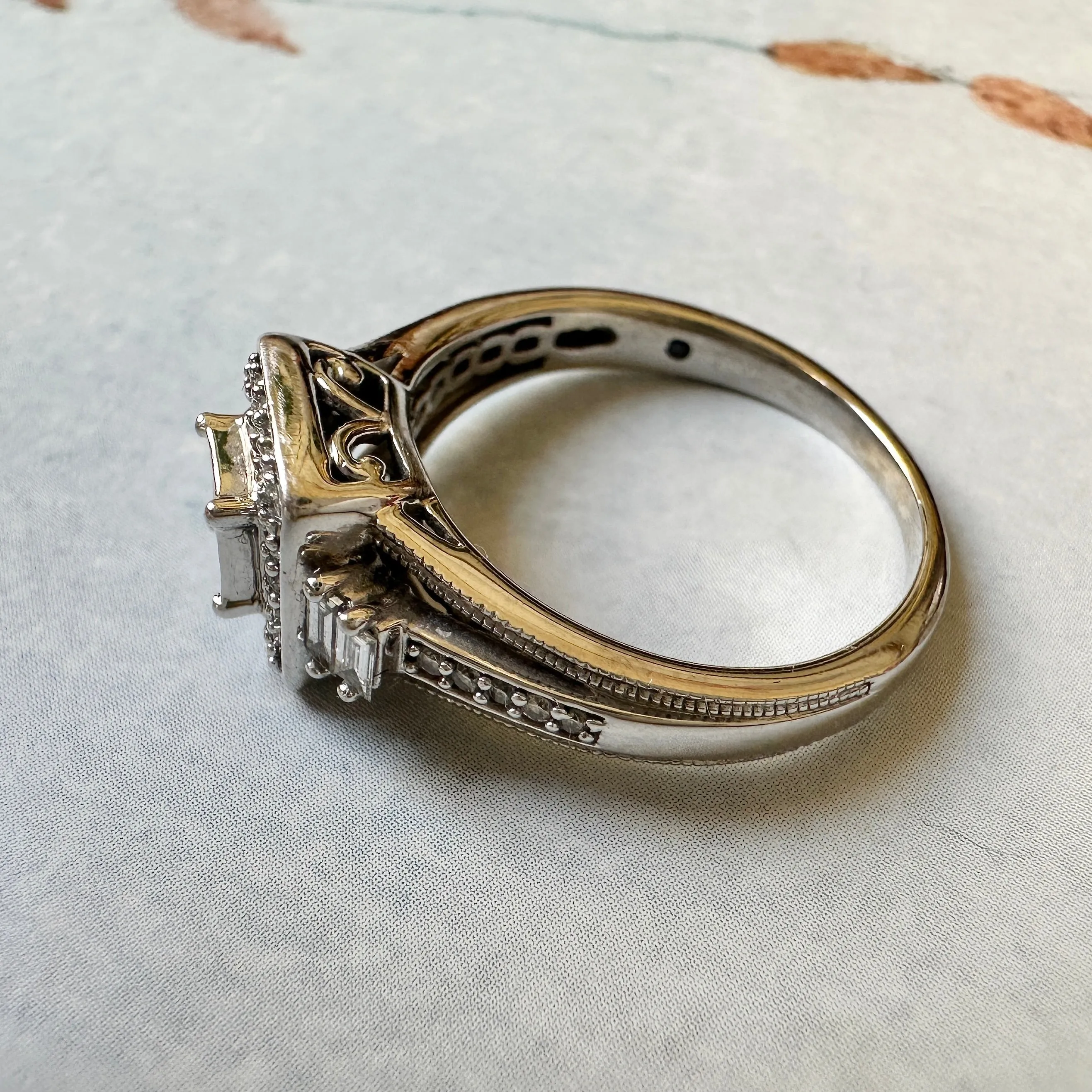 10k White Gold and Diamond Ring with Hidden Sapphire