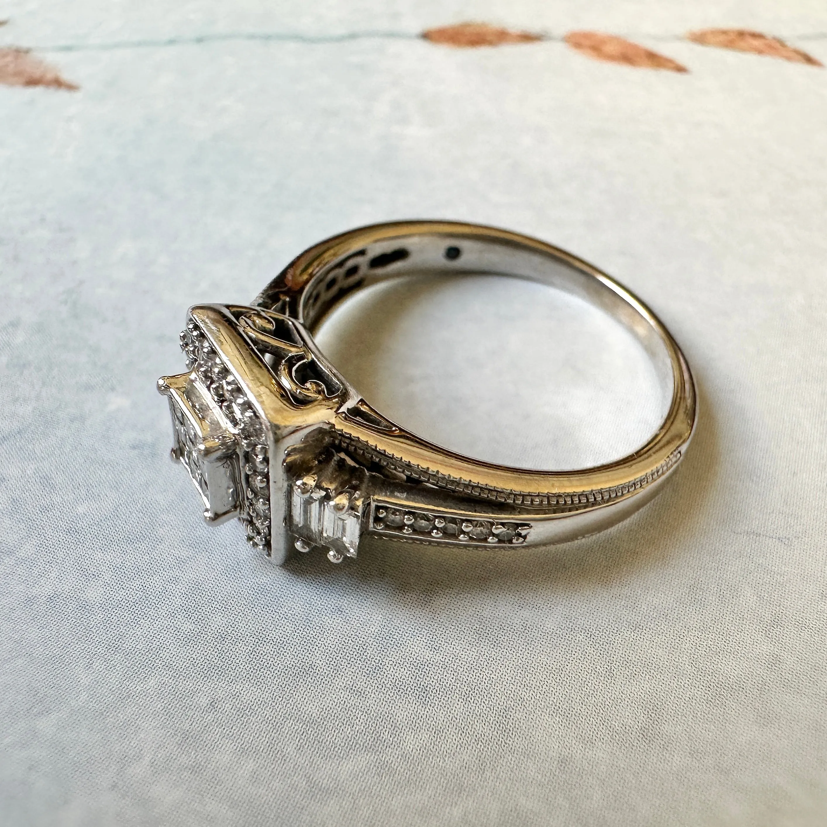 10k White Gold and Diamond Ring with Hidden Sapphire