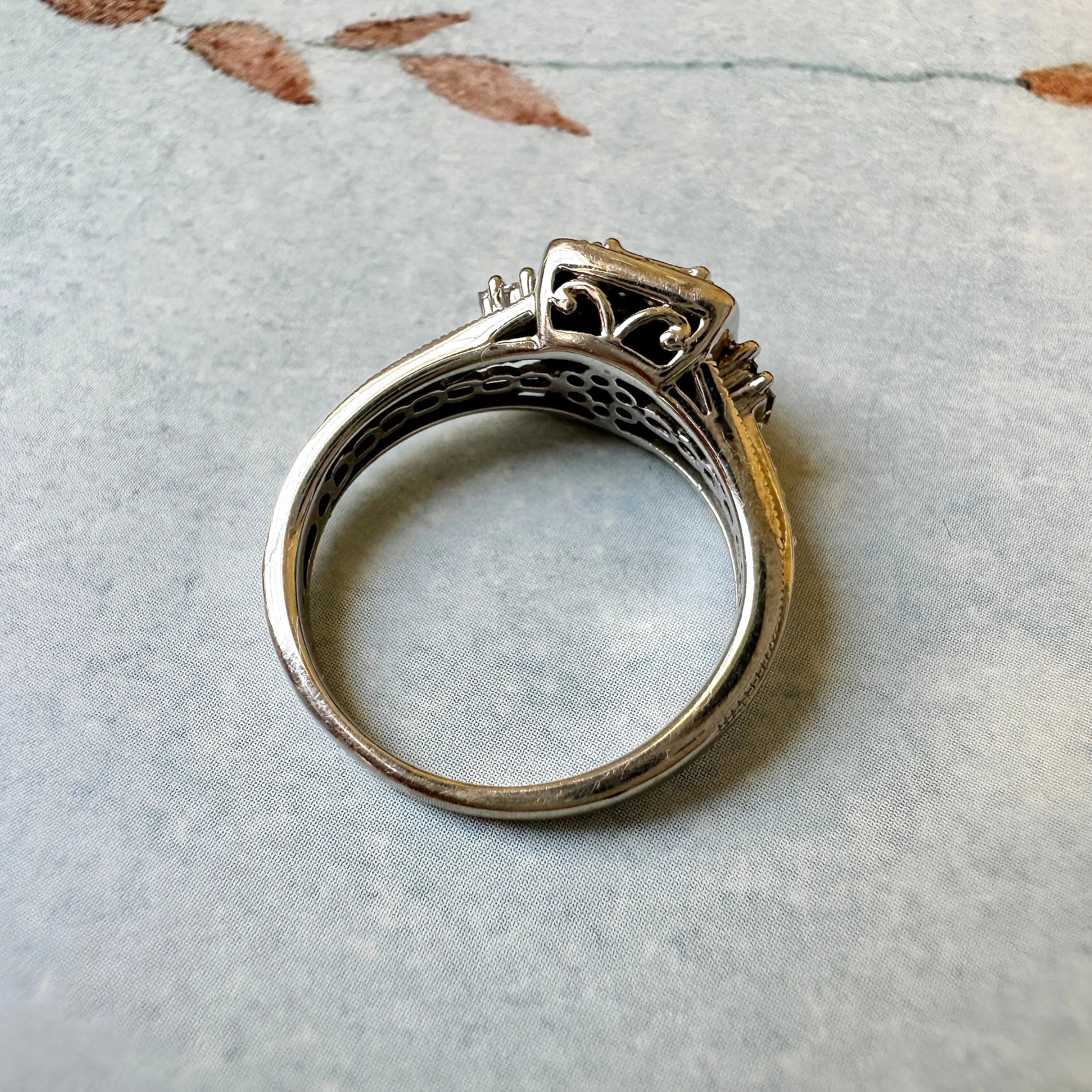 10k White Gold and Diamond Ring with Hidden Sapphire