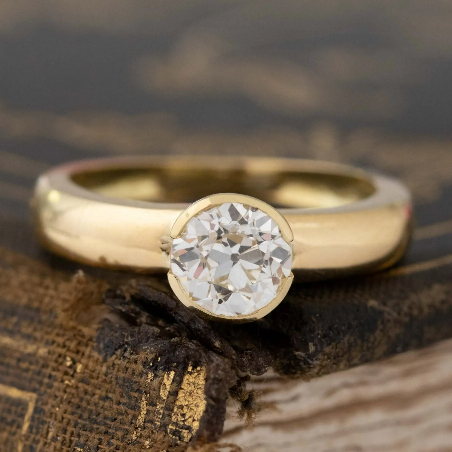 1.10ct Old European Cut Diamond Bezel Solitaire, French, GIA