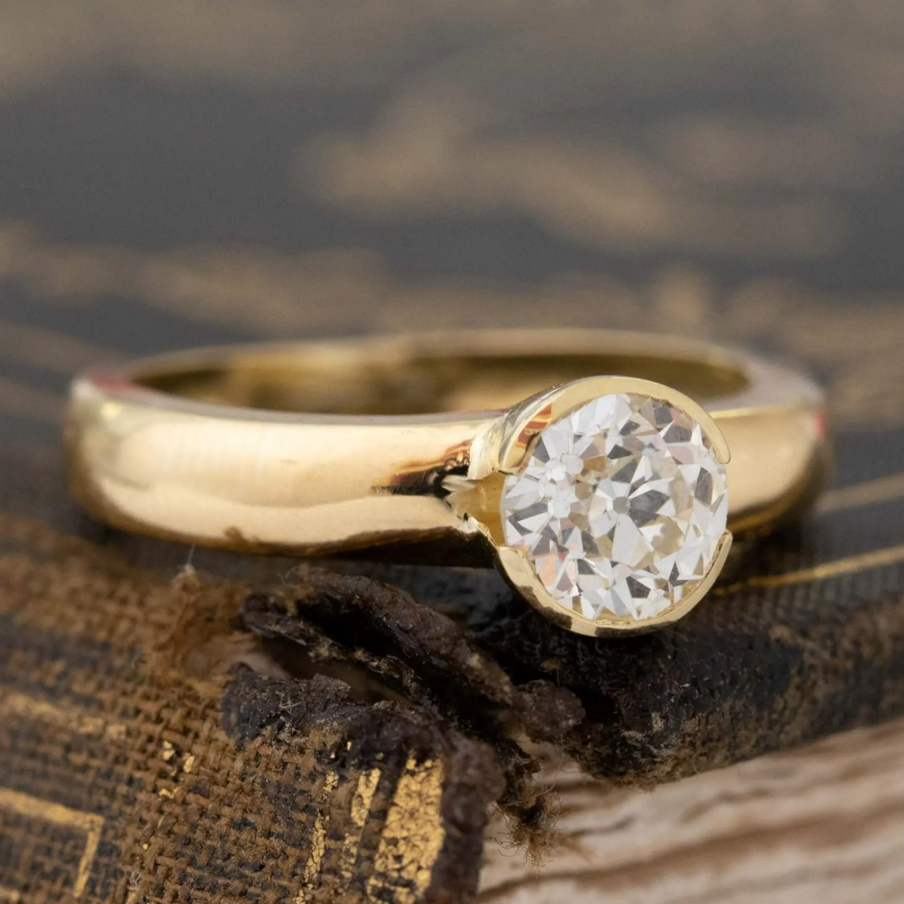 1.10ct Old European Cut Diamond Bezel Solitaire, French, GIA