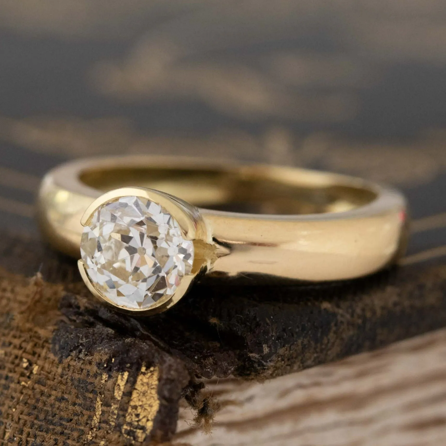 1.10ct Old European Cut Diamond Bezel Solitaire, French, GIA