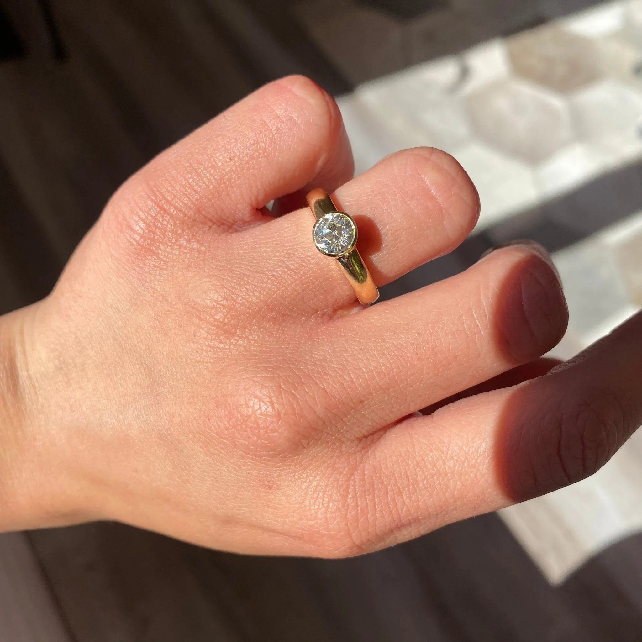 1.10ct Old European Cut Diamond Bezel Solitaire, French, GIA