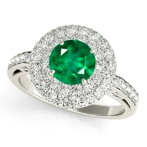 1.15 ct. Genuine Emerald Double Halo Ring With Under Halo and Side Diamonds