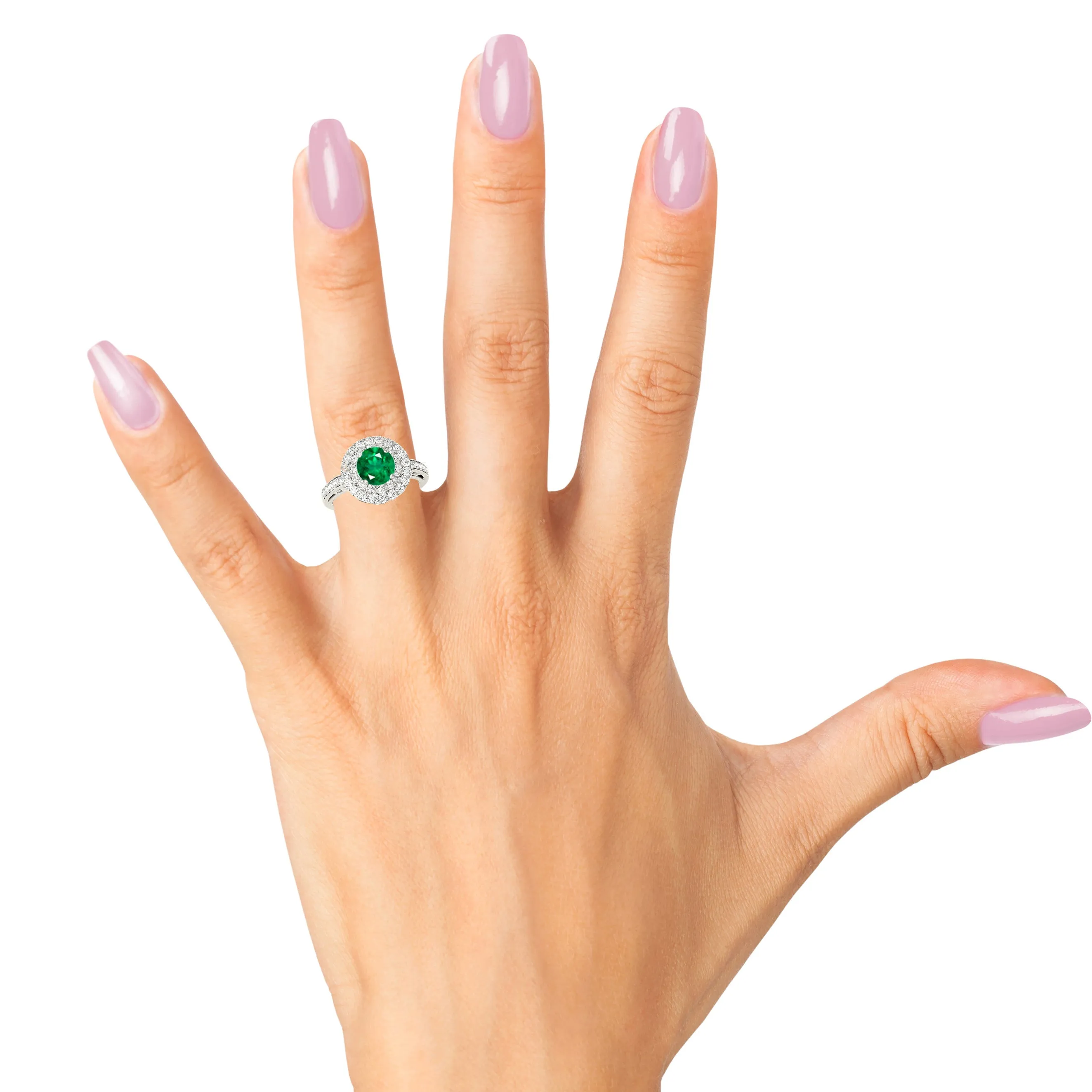 1.15 ct. Genuine Emerald Double Halo Ring With Under Halo and Side Diamonds