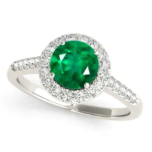 1.15 ct. Genuine Emerald Ring With Halo And Thin Diamond Band