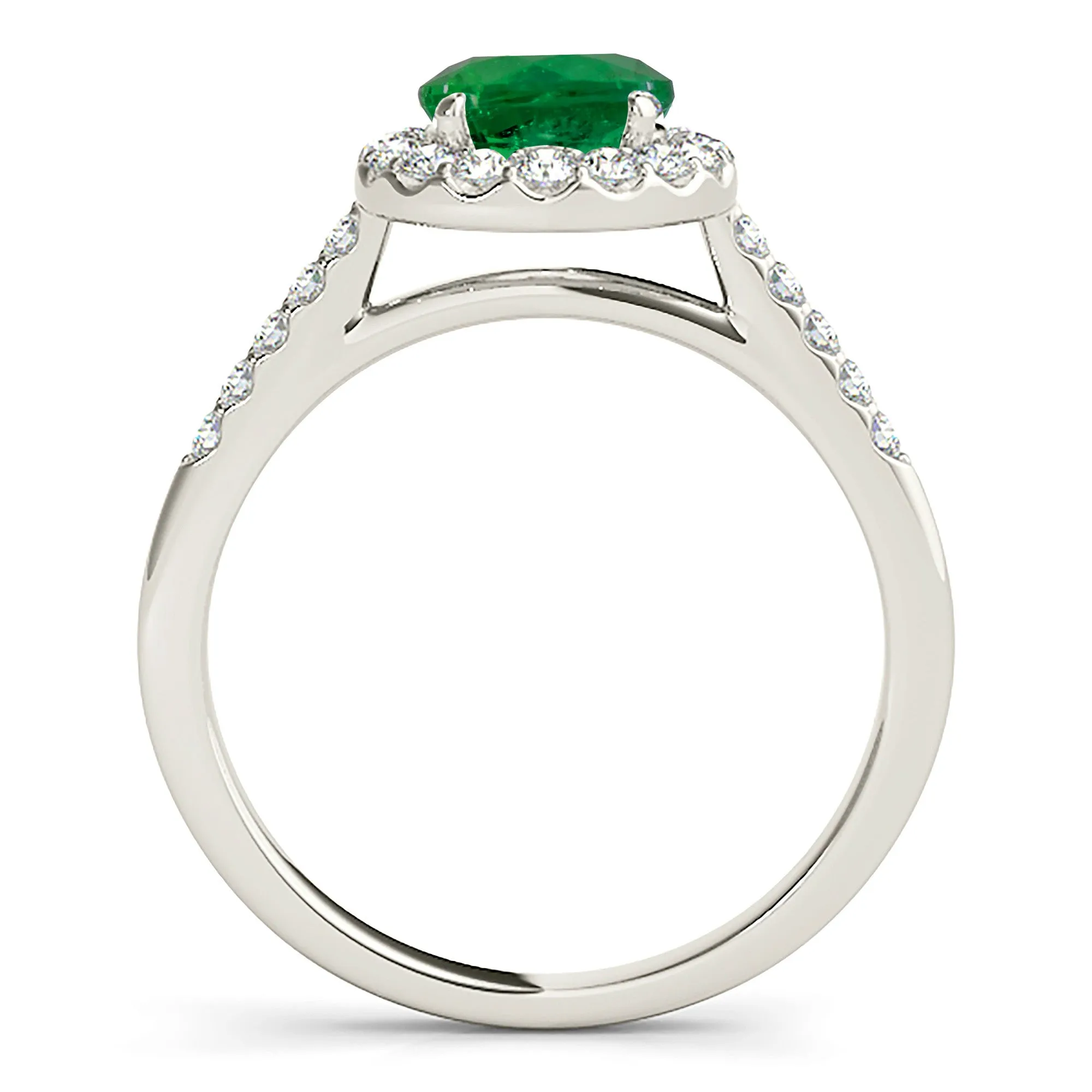 1.15 ct. Genuine Emerald Ring With Halo And Thin Diamond Band