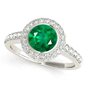 1.15 ct. Genuine Emerald Ring with Milgrain Halo And Simple Diamond Band