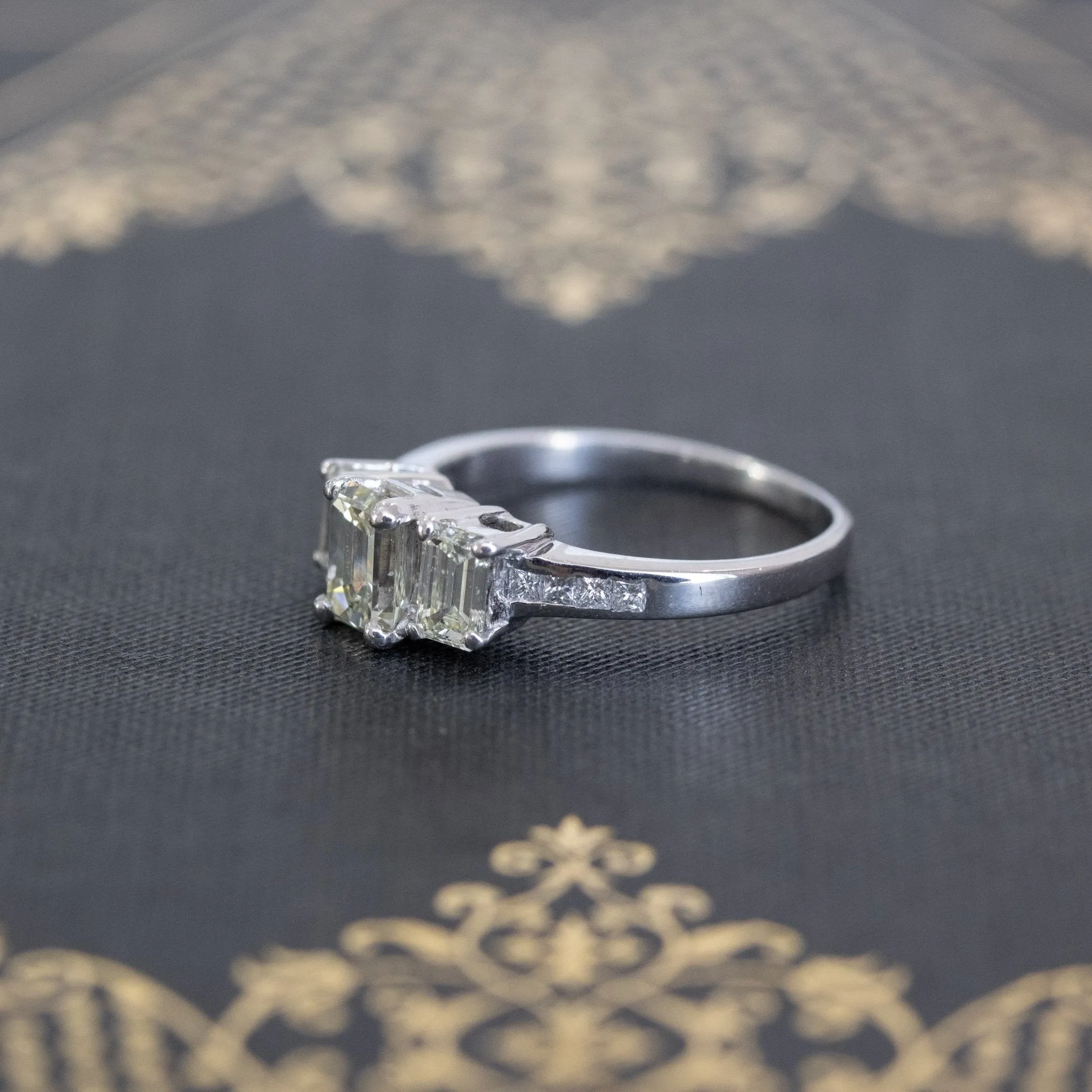 1.15ctw Emerald Cut Diamond Trilogy Ring
