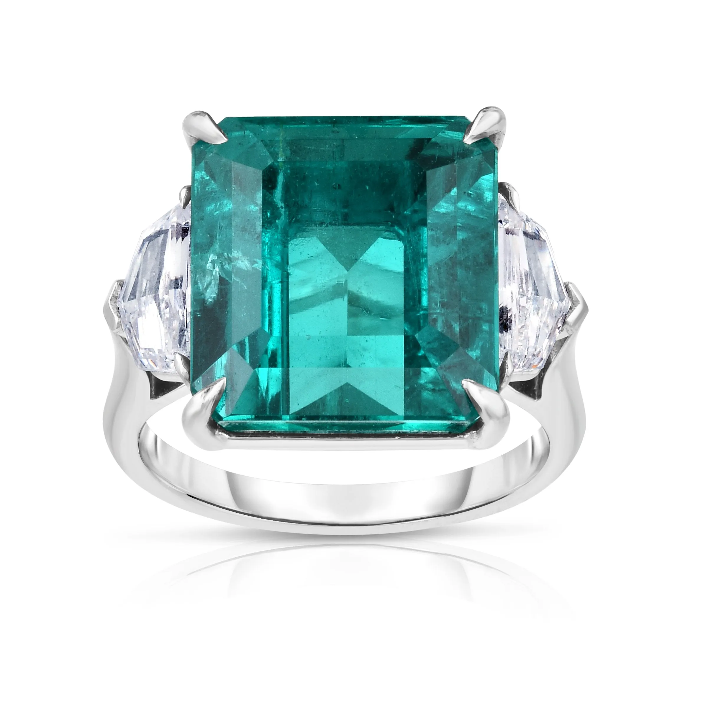 11.60CT THREE STONE EMERALD CUT ENGAGEMENT RING r