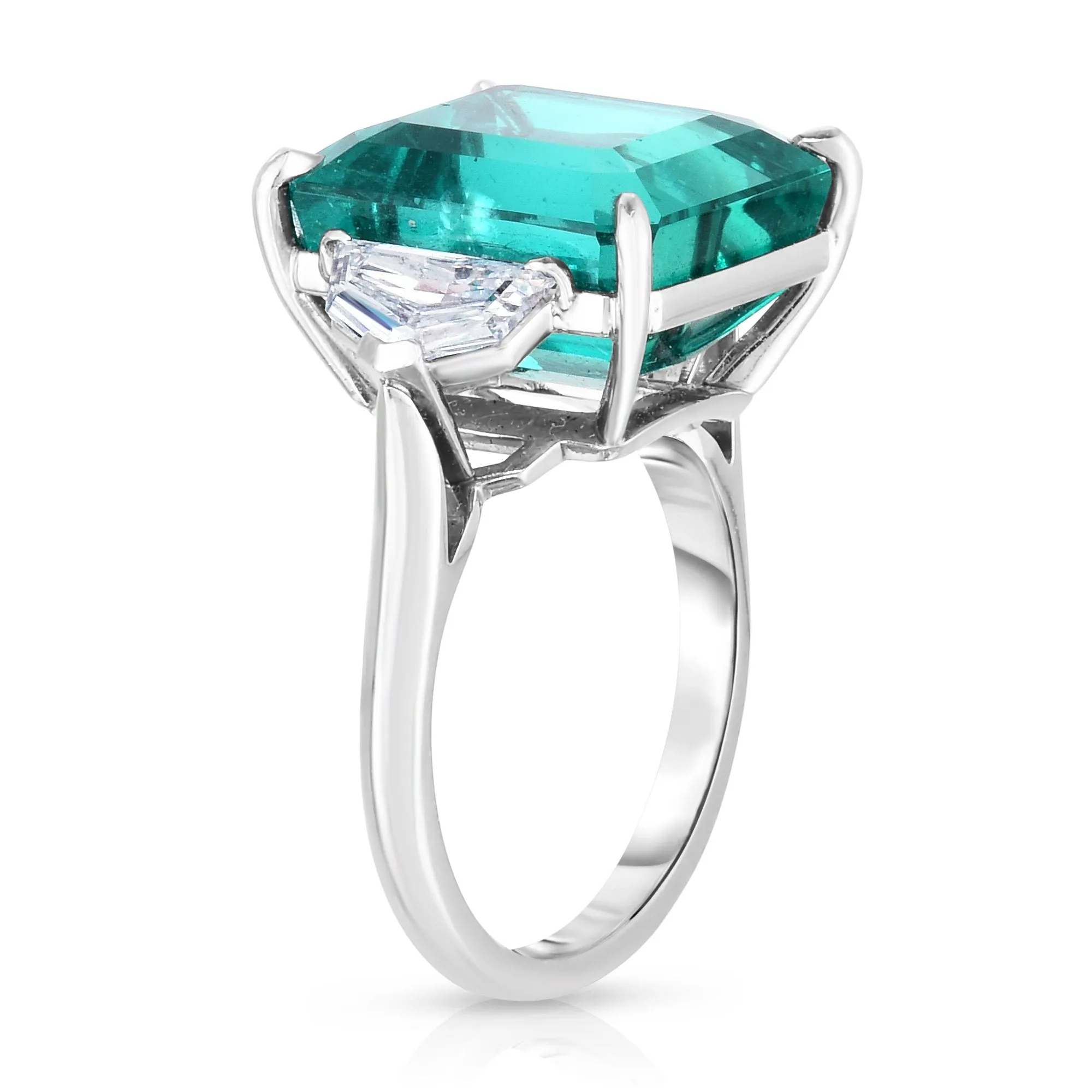 11.60CT THREE STONE EMERALD CUT ENGAGEMENT RING r