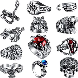 12 Pieces Vintage Punk Rings Set
