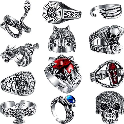 12 Pieces Vintage Punk Rings Set