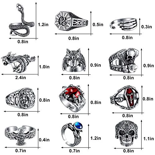 12 Pieces Vintage Punk Rings Set