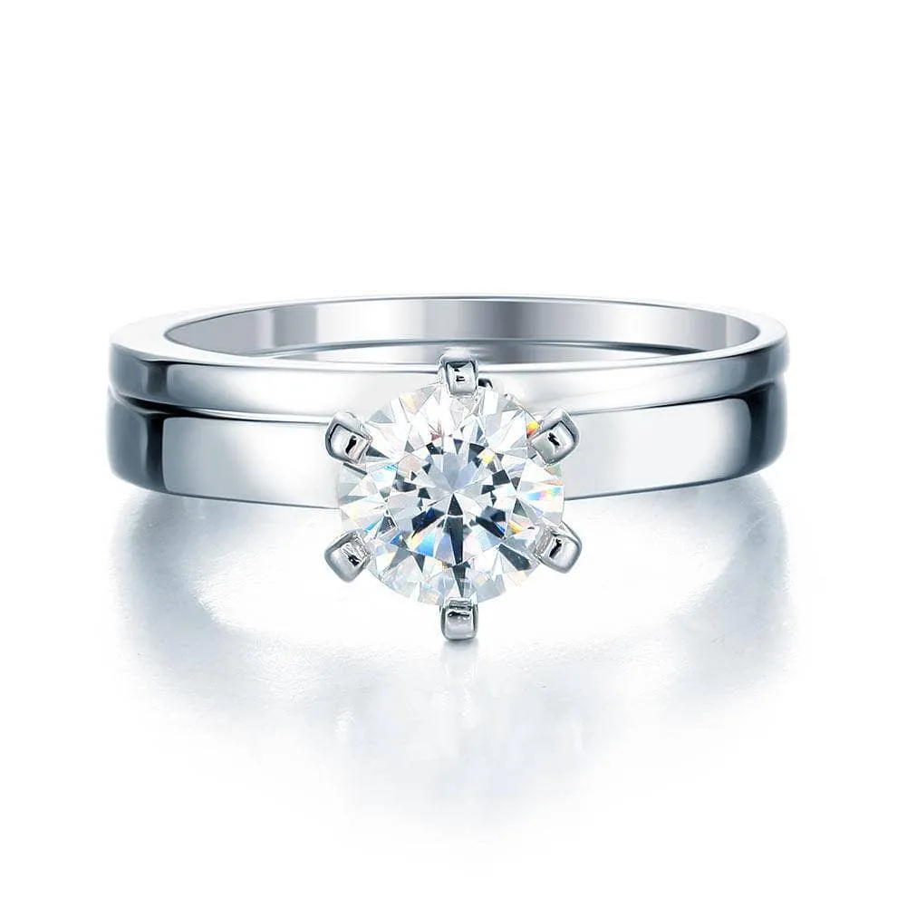 1.25 Carat Created Diamond 2-Pc Ring Set 6 Claws
