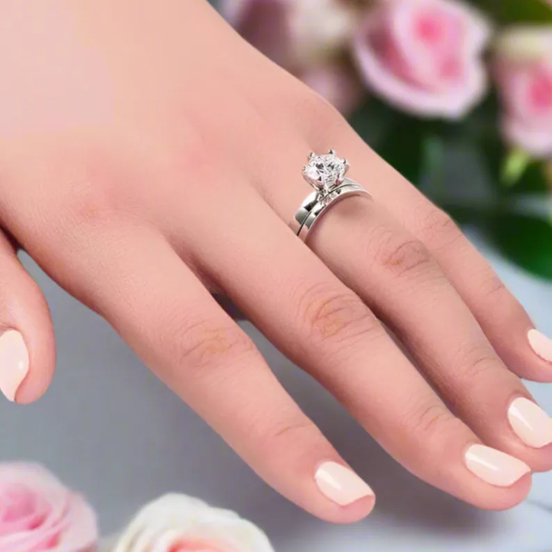 1.25 Carat Created Diamond 2-Pc Ring Set 6 Claws