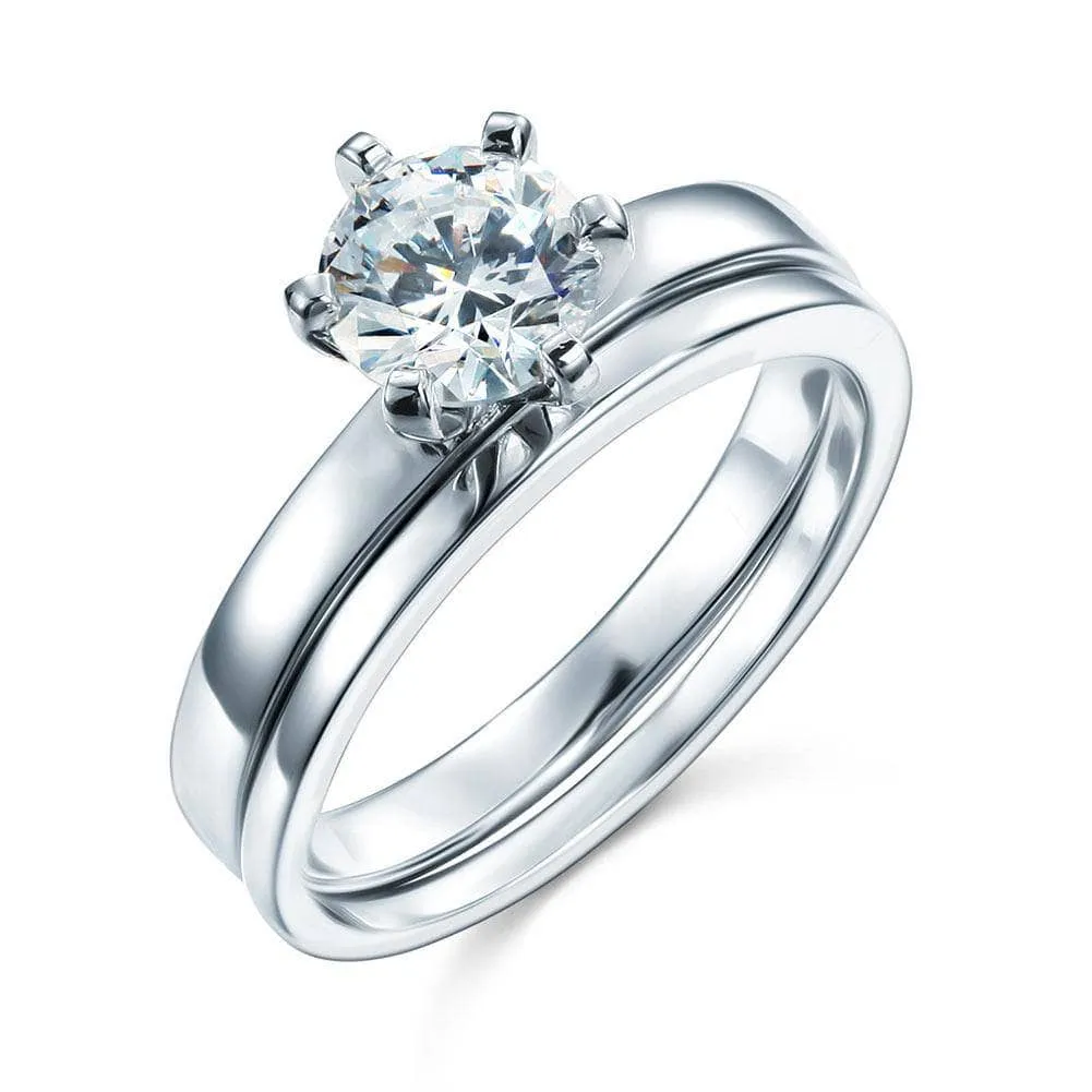 1.25 Carat Created Diamond 2-Pc Ring Set 6 Claws