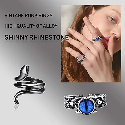 12Pcs Dragon Snake Vintage Punk Rings for Men