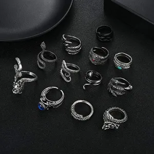 12Pcs Dragon Snake Vintage Punk Rings for Men