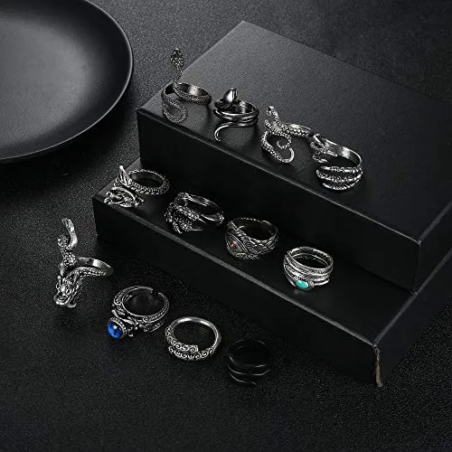 12Pcs Dragon Snake Vintage Punk Rings for Men