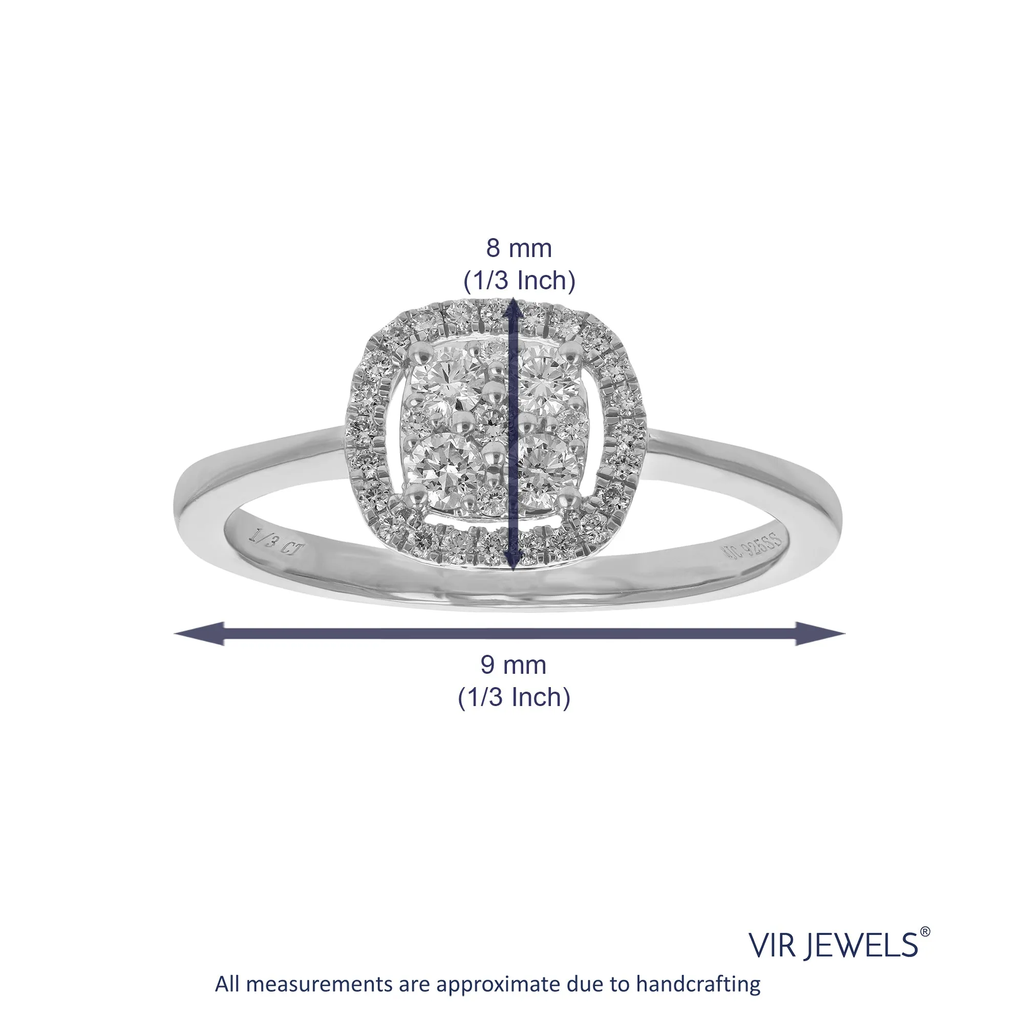 1/3 cttw Cushion Lab Grown Diamond Engagement Rings in Silver