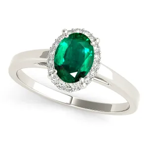 1.30 ct. Genuine Oval Emerald Ring With Halo,Plain Solitaire Band