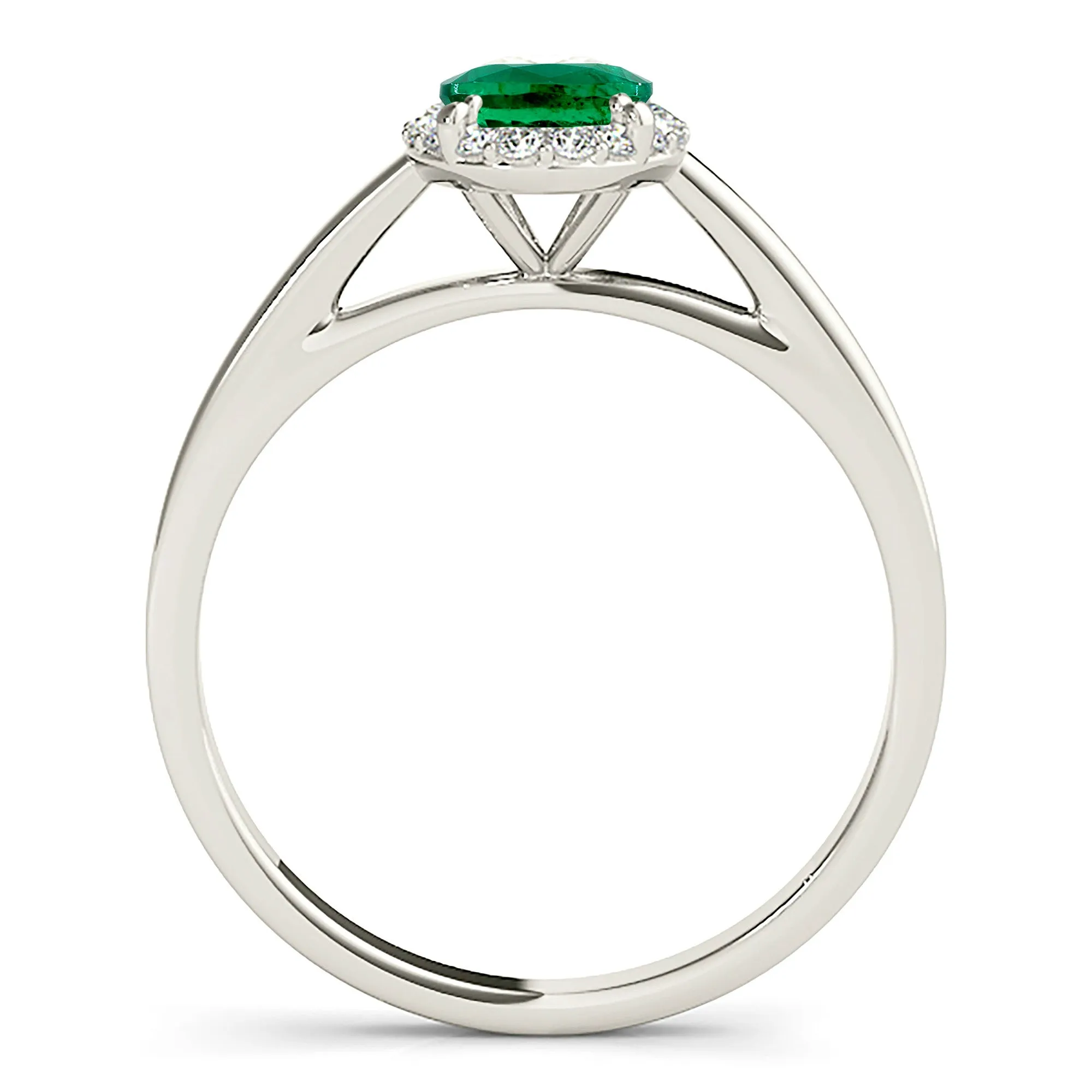 1.30 ct. Genuine Oval Emerald Ring With Halo,Plain Solitaire Band