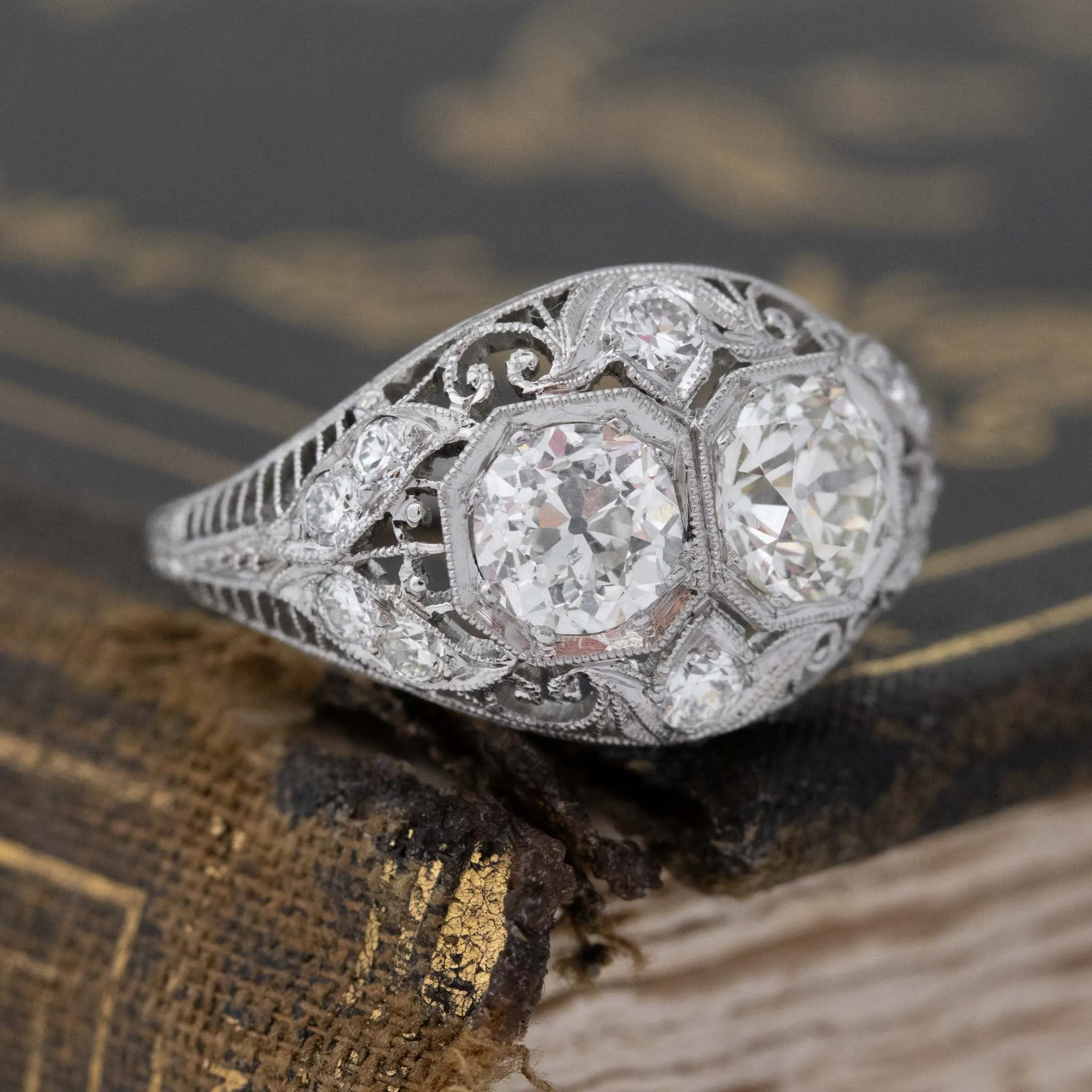 1.30ctw Old European Cut Diamond Toi et Moi Ring, GIA