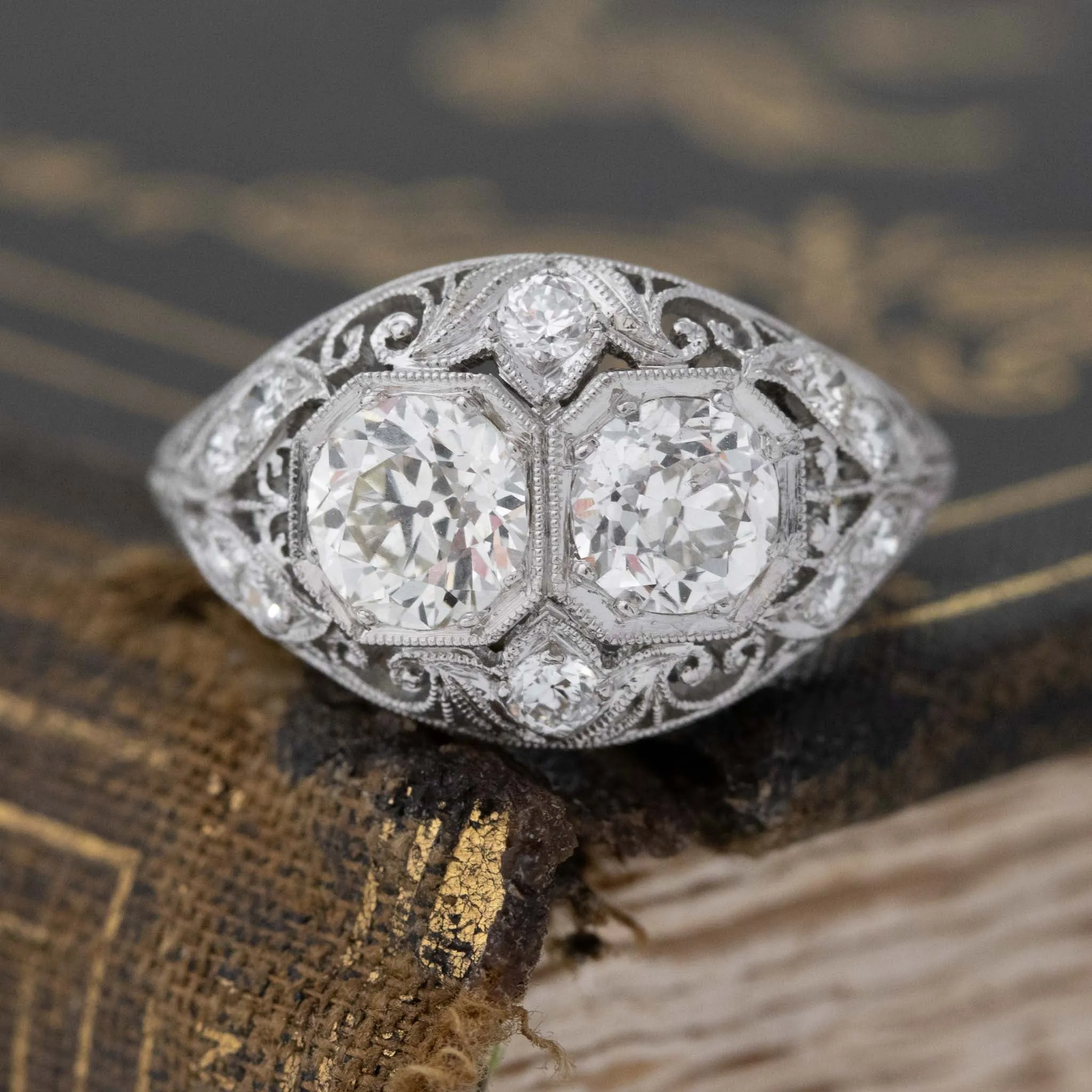 1.30ctw Old European Cut Diamond Toi et Moi Ring, GIA