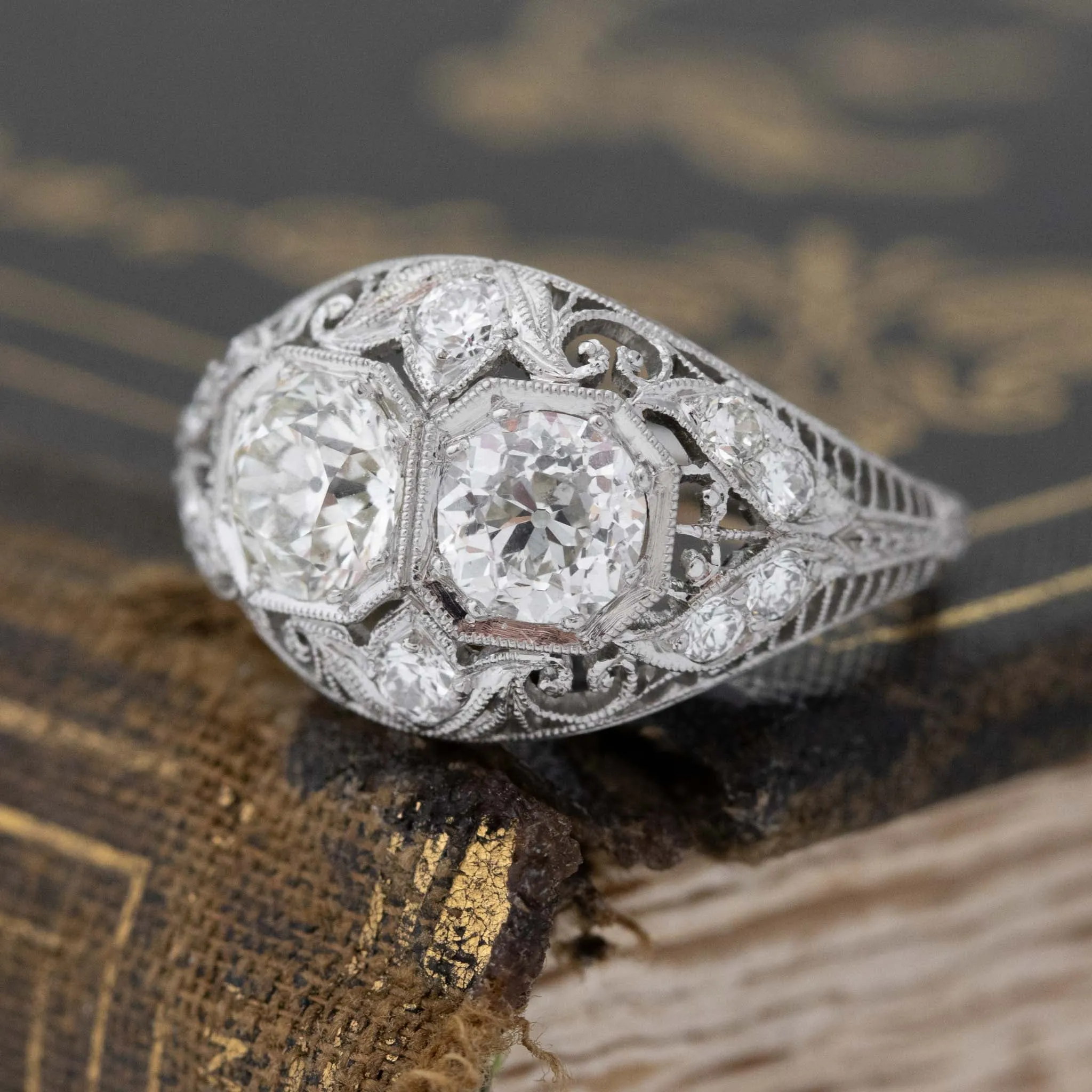 1.30ctw Old European Cut Diamond Toi et Moi Ring, GIA
