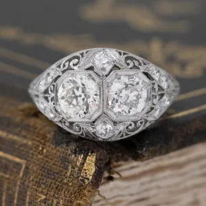 1.30ctw Old European Cut Diamond Toi et Moi Ring, GIA