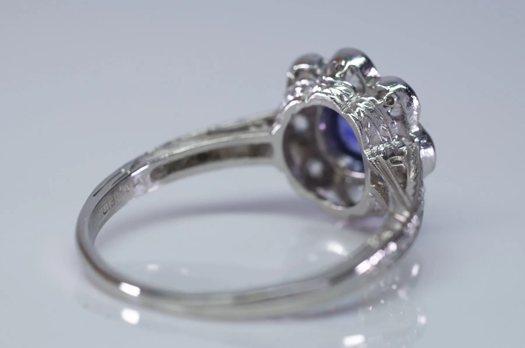 1.33CTW ANTIQUE NATURAL CEYLON SAPPHIRE AND OLD EUROPEAN CUT HALO RING
