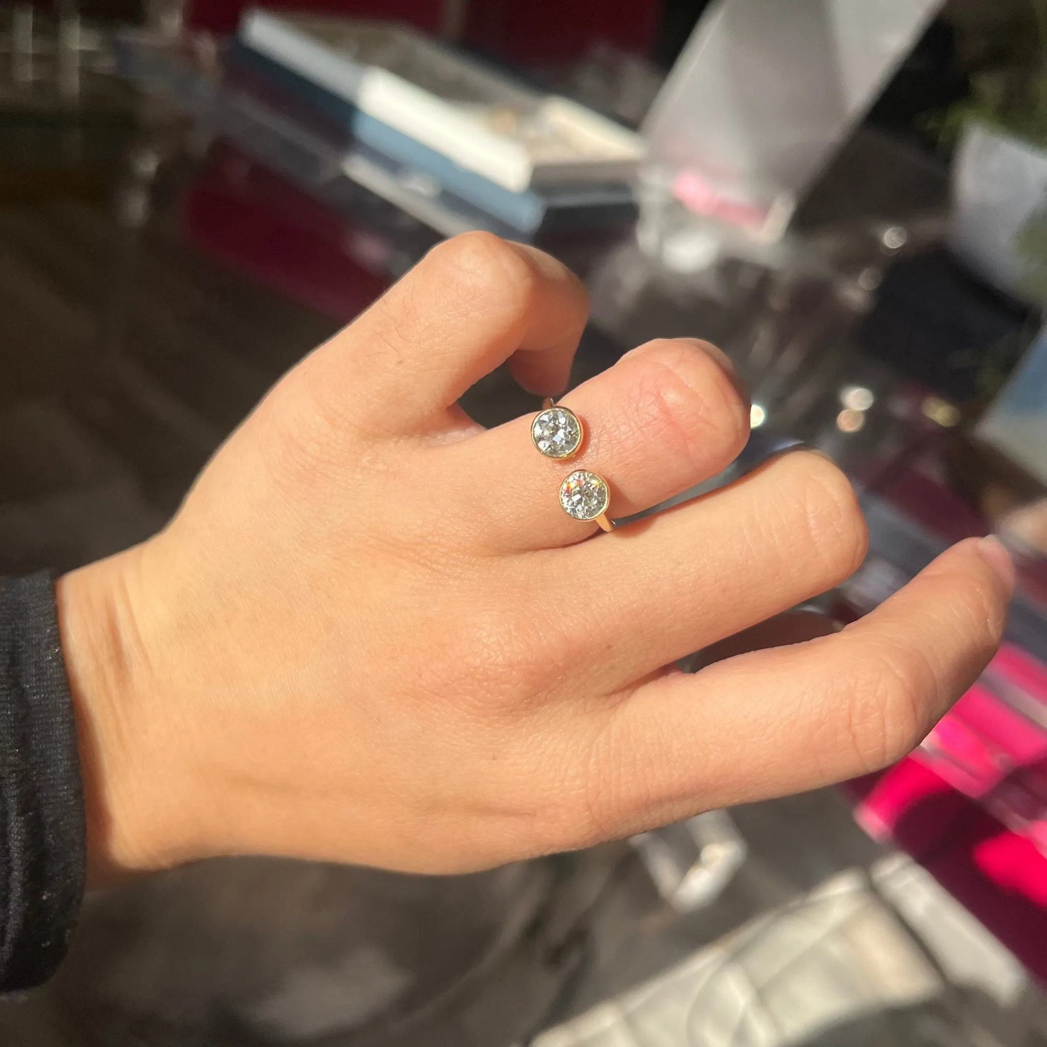 1.45ctw Old European Cut Diamond Toi et Moi Ring