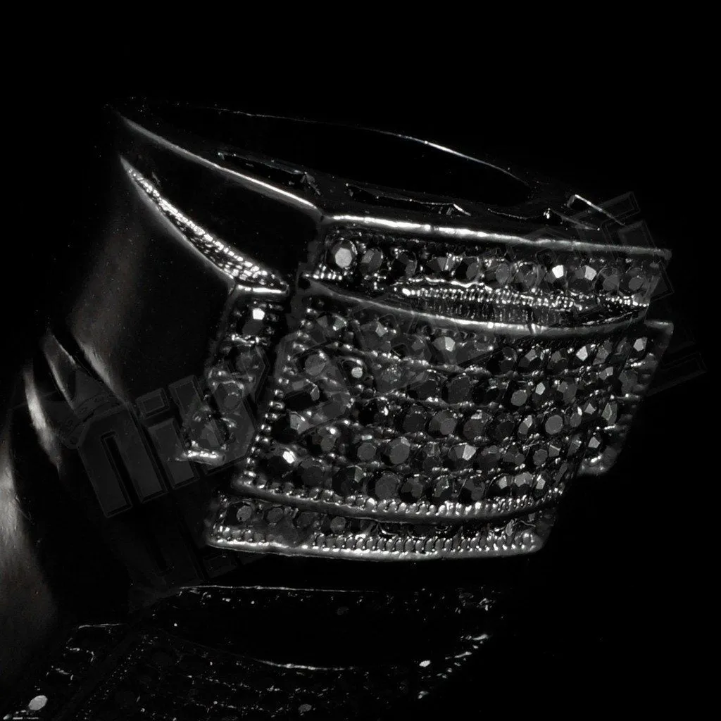 14k Black Gold Iced Rectangular Pinky Ring