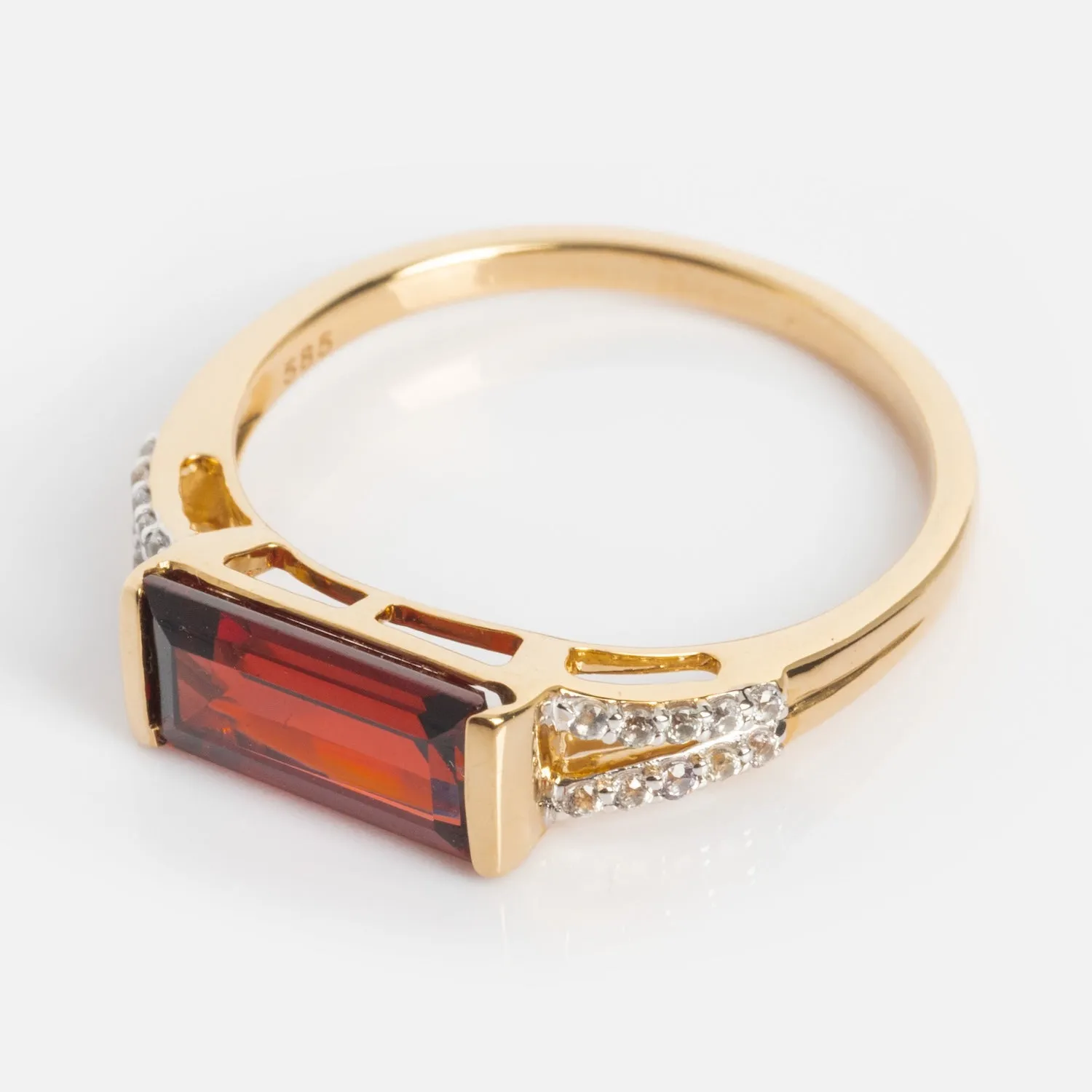 14k Gilded Garnet East West Baguette Ring