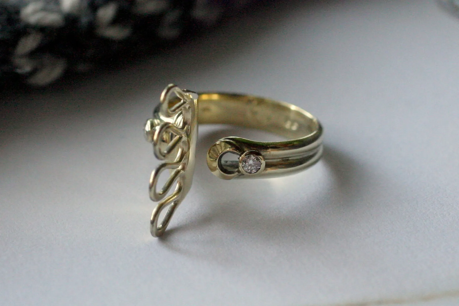 14k Gold and Diamond Knitting Ring