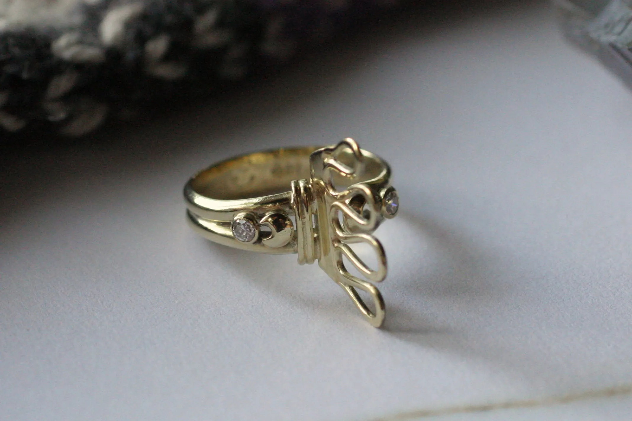 14k Gold and Diamond Knitting Ring