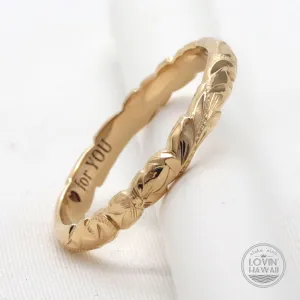14K Gold Hawaiian Jewelry Ring, Engraved With Hawaiian Heritage Design, (3MM WIDTH)