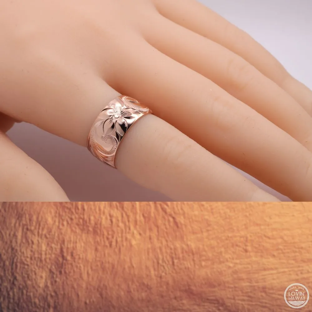 14K Gold Hawaiian Jewelry Rings, Engraved With Hawaiian Heritage Design, (10MM WIDTH)