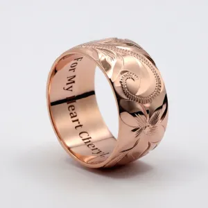 14K Gold Hawaiian Jewelry Rings, Engraved With Hawaiian Heritage Design, (10MM WIDTH)
