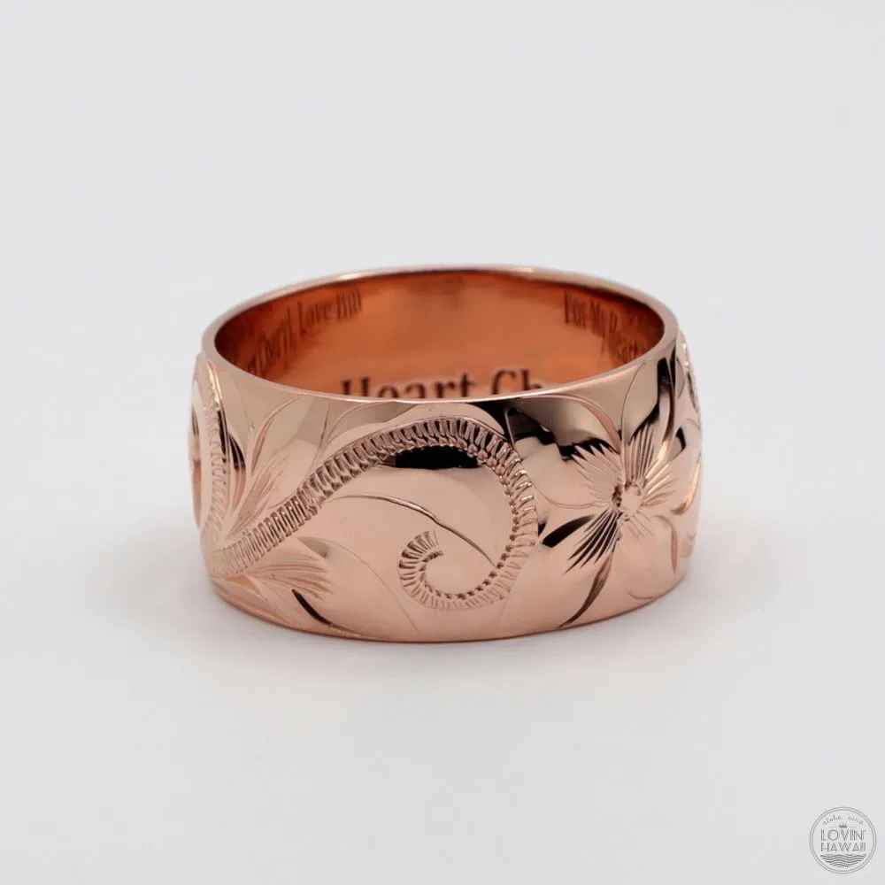14K Gold Hawaiian Jewelry Rings, Engraved With Hawaiian Heritage Design, (10MM WIDTH)