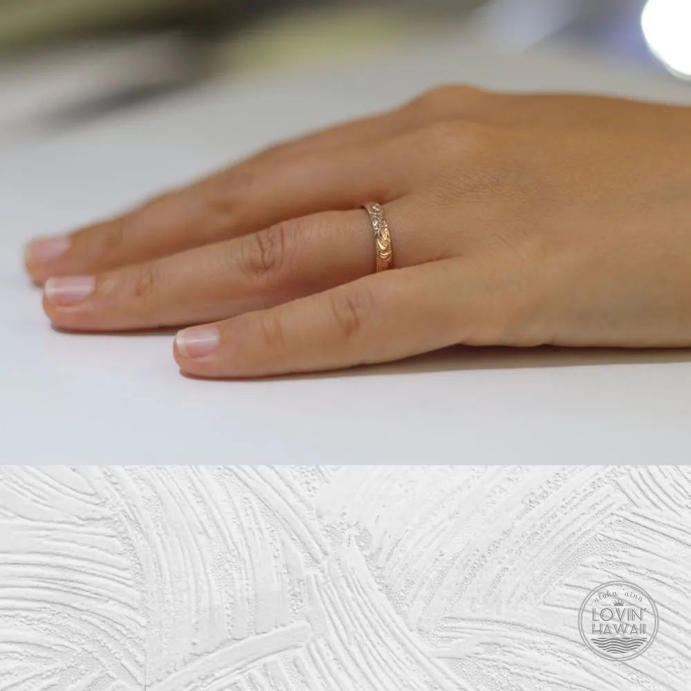 14K Gold Hawaiian Ring, Hand Engraved With Hawaiian Heritage Design (4mm width,Dome Style)