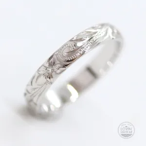 14K Gold Hawaiian Ring, Hand Engraved With Hawaiian Heritage Design (4mm width,Dome Style)