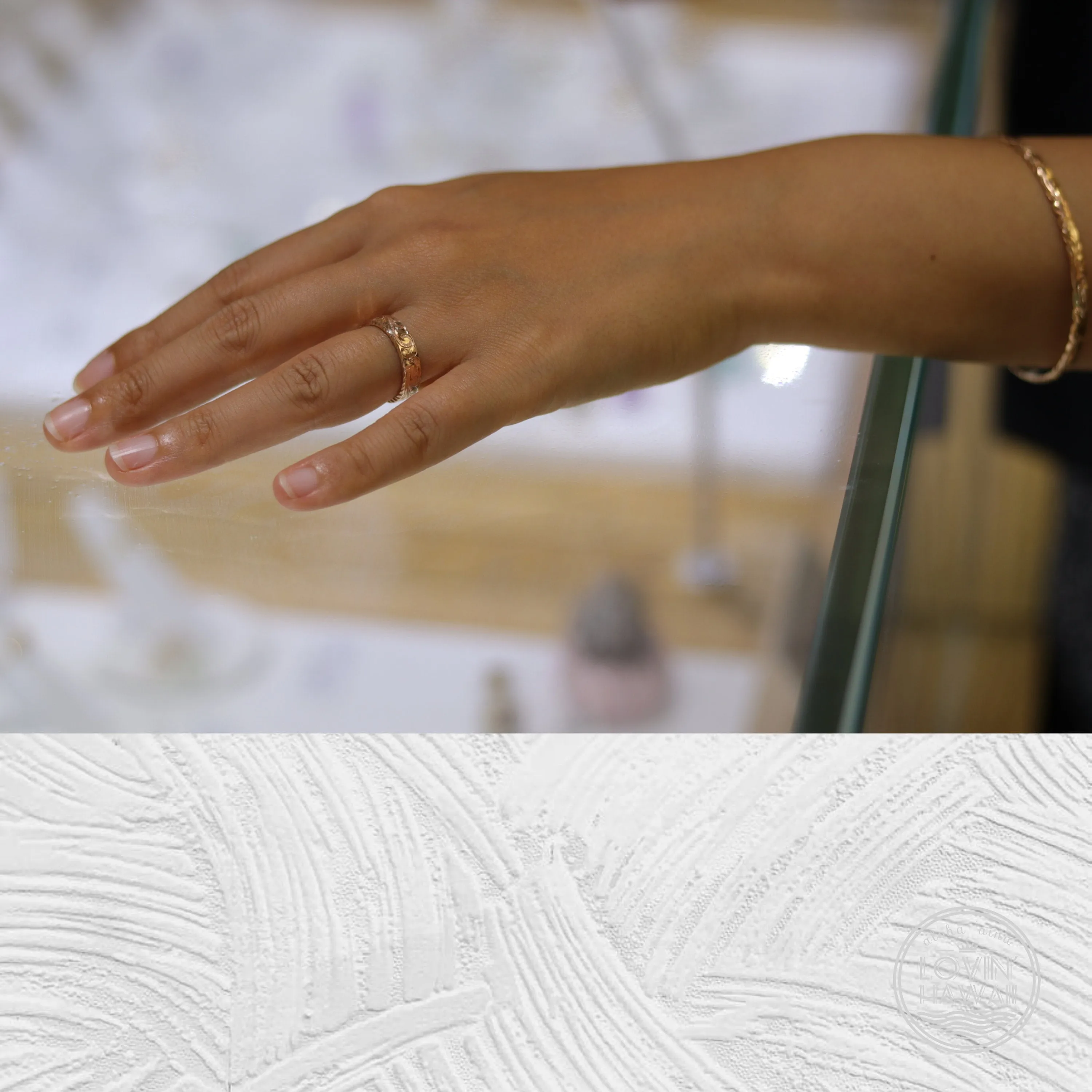 14K Gold Hawaiian Wedding Bands, Hand Engraved Design (3MM, Flat Style)