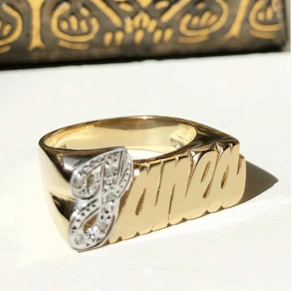 14K Gold Name Ring with Diamonds