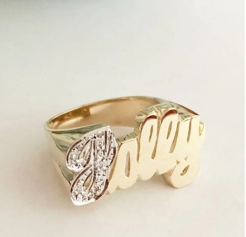 14K Gold Name Ring with Diamonds