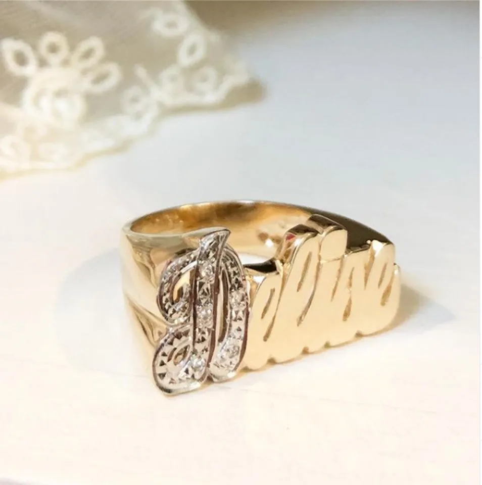 14K Gold Name Ring with Diamonds