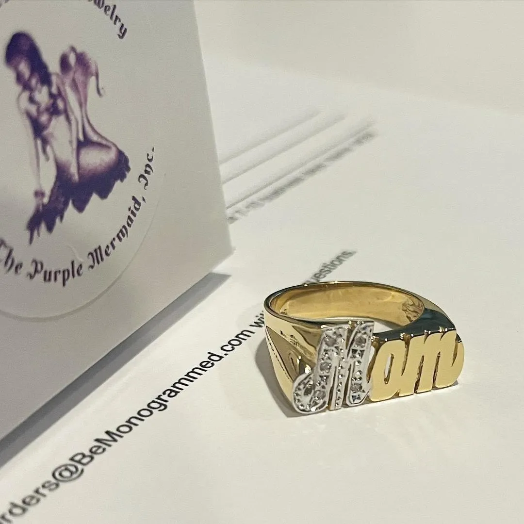 14K Gold Name Ring with Diamonds