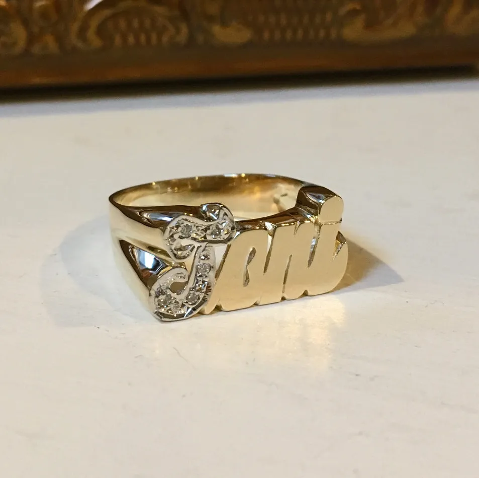 14K Gold Name Ring with Diamonds